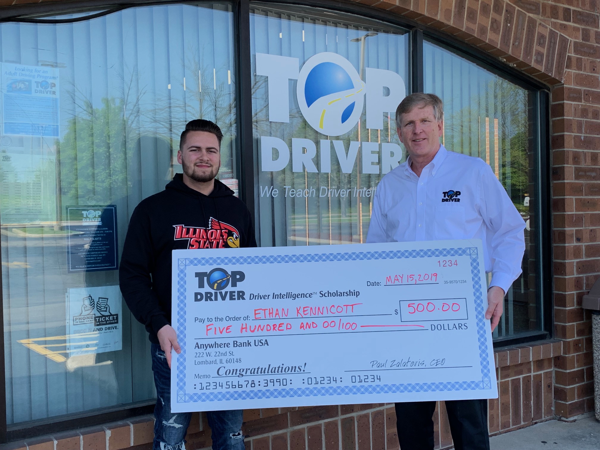 Ethan Kennicott $500 check from Top Driver